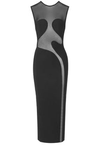 Nakia Sleeveless Mesh Insert Maxi Dress In Black