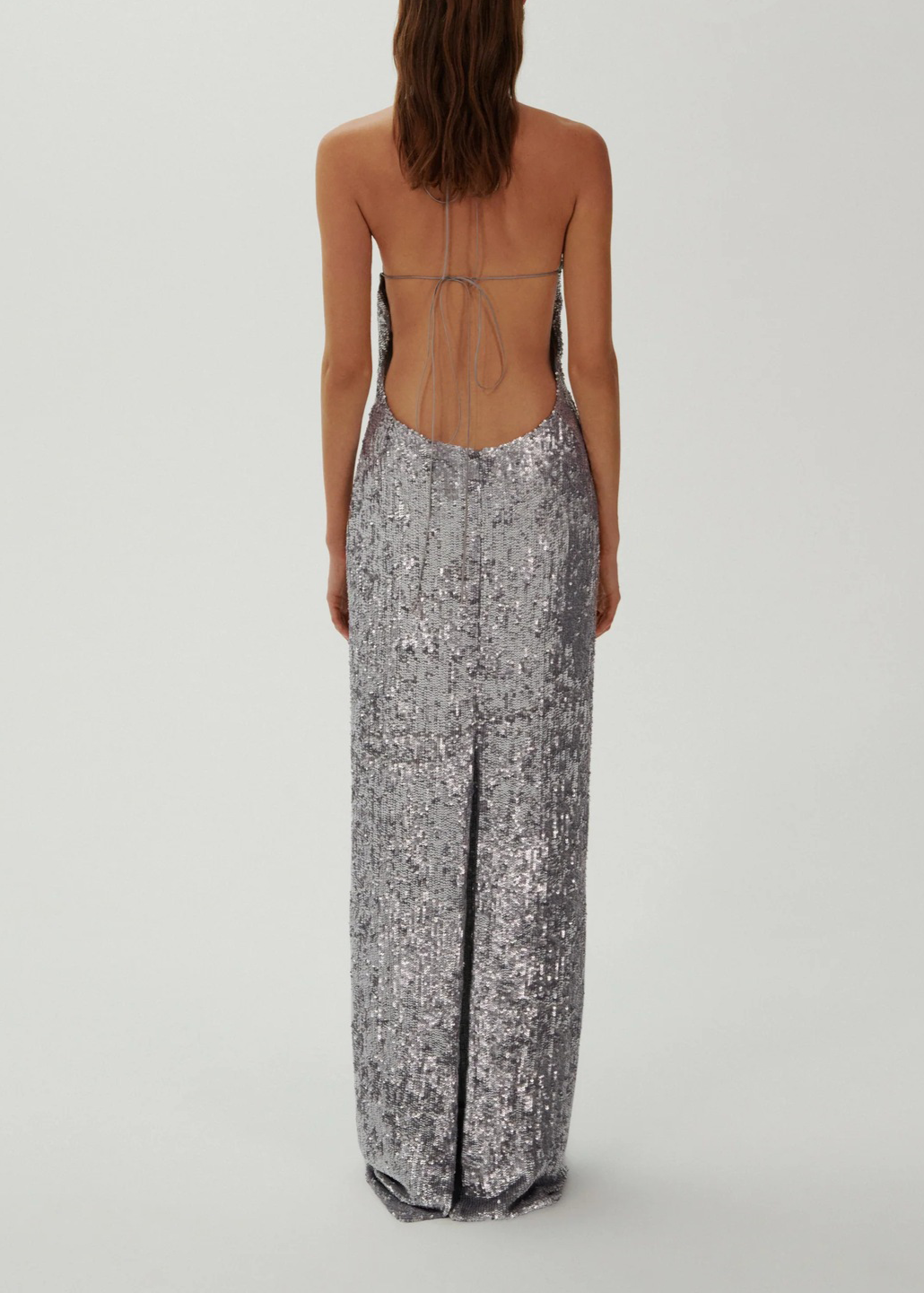 Devrim Floral-Appliqué Sequin Maxi Dress In Silver
