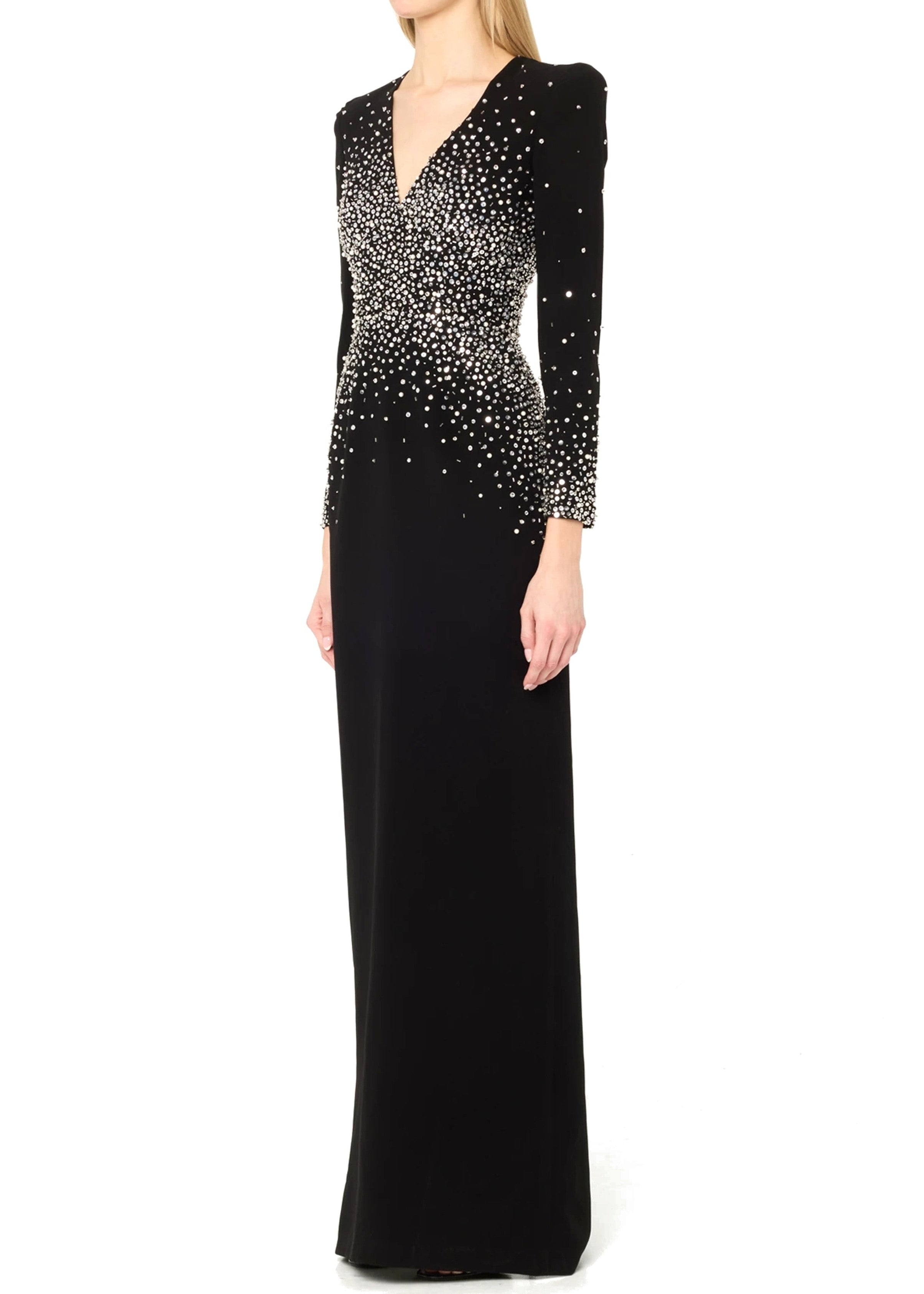 Seraphiel Long Sleeves Crystal Maxi In Dress Black
