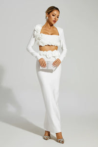 Dellis Flower Bandage Skirt Set In White