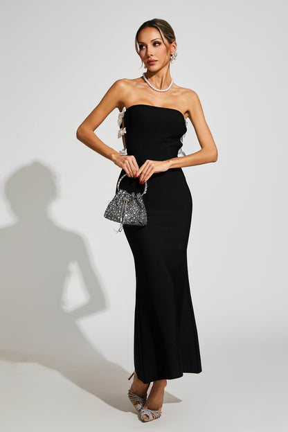 Ebrill Bow Tie Bandage Maxi Dress In Black