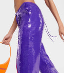 Juhan Orange Feather And Purple Sequined Trousers Two-Piece Set
