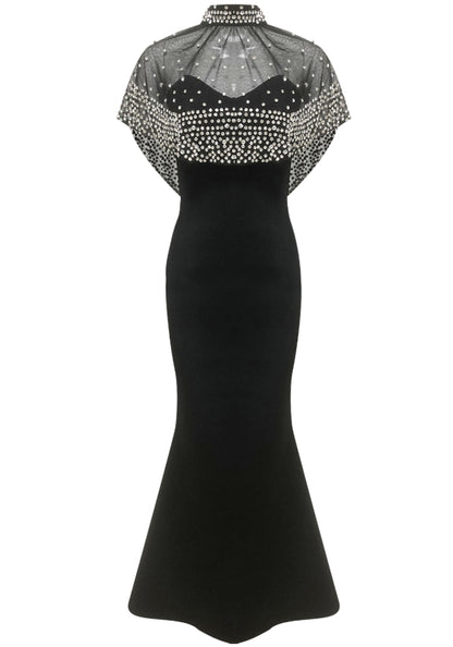 Lavali Crystal Overlay Maxi Dress In Black