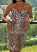 Seraphilus Sequin Crystal Mini Dress In Nude