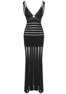 Aldwyn Striped Mesh Maxi Dress In Black