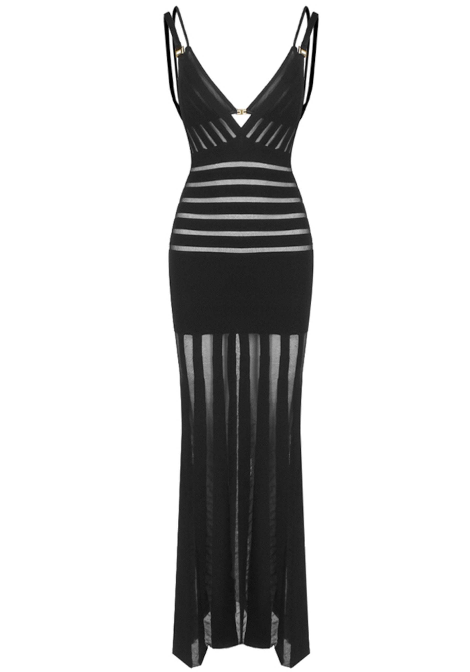 Aldwyn Striped Mesh Maxi Dress In Black
