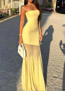 Raziela Strapless Mermaid Mesh Maxi Dress In Yellow