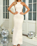 Akello Pearl Crystal Side Cut Out Maxi Dress In Ivory