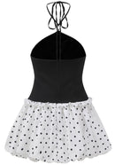 Jania Halter Pearl Polka Dots Puff Dress In Black White