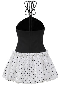 Jania Halter Pearl Polka Dots Puff Dress In Black White