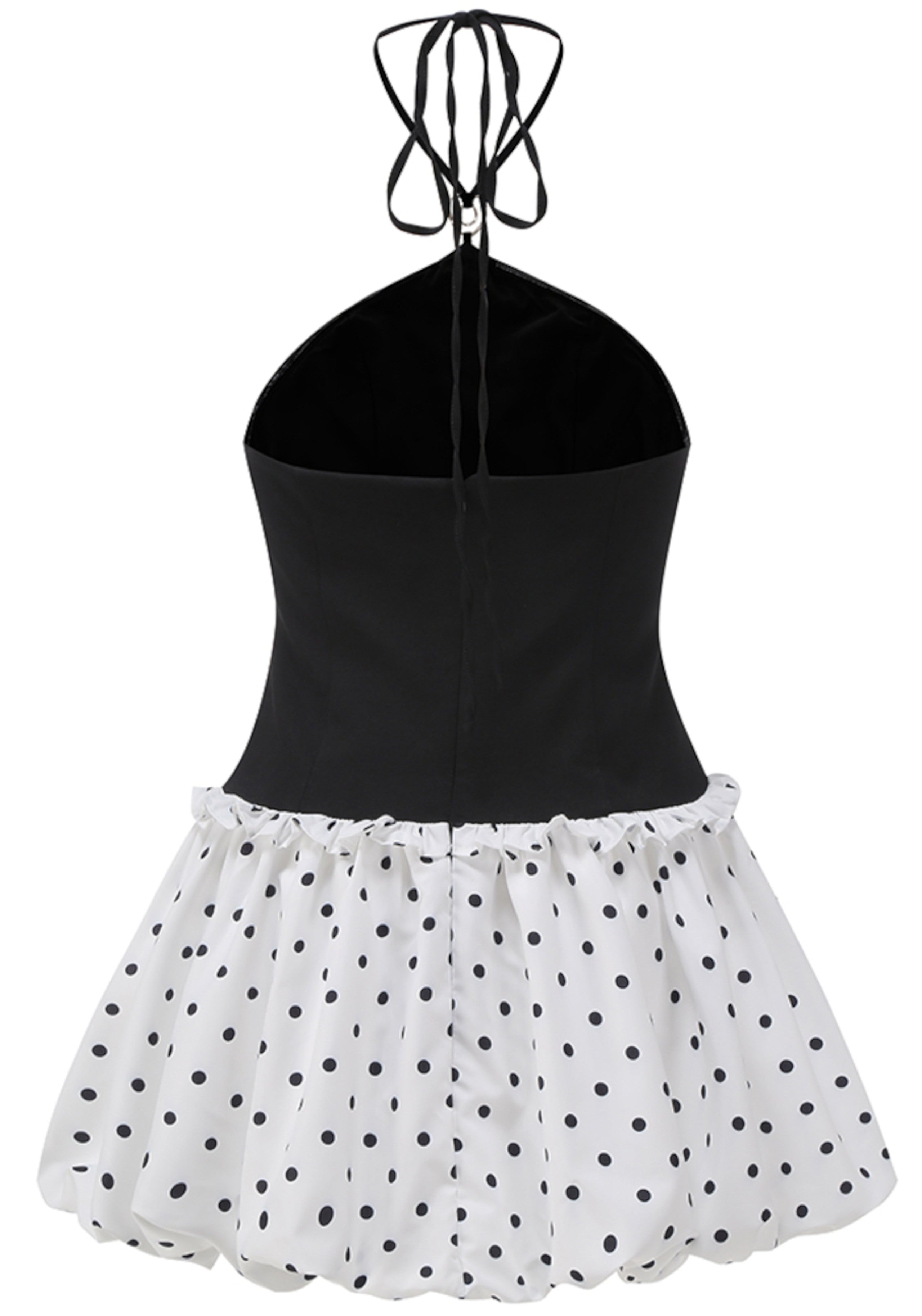 Jania Halter Pearl Polka Dots Puff Dress In Black White