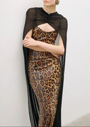 Vyron Cape Animal Print Maxi Dress