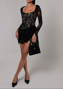 Taldrex Long Sleeve Lace Insert Corset Mini Dress In Black