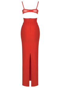 Phelia Mesh Insert Maxi Dress In Red