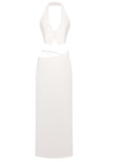 Susie Silk Crop Top Maxi Skirts 2 Pieces Sets In White