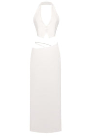 Susie Silk Crop Top Maxi Skirts 2 Pieces Sets In White