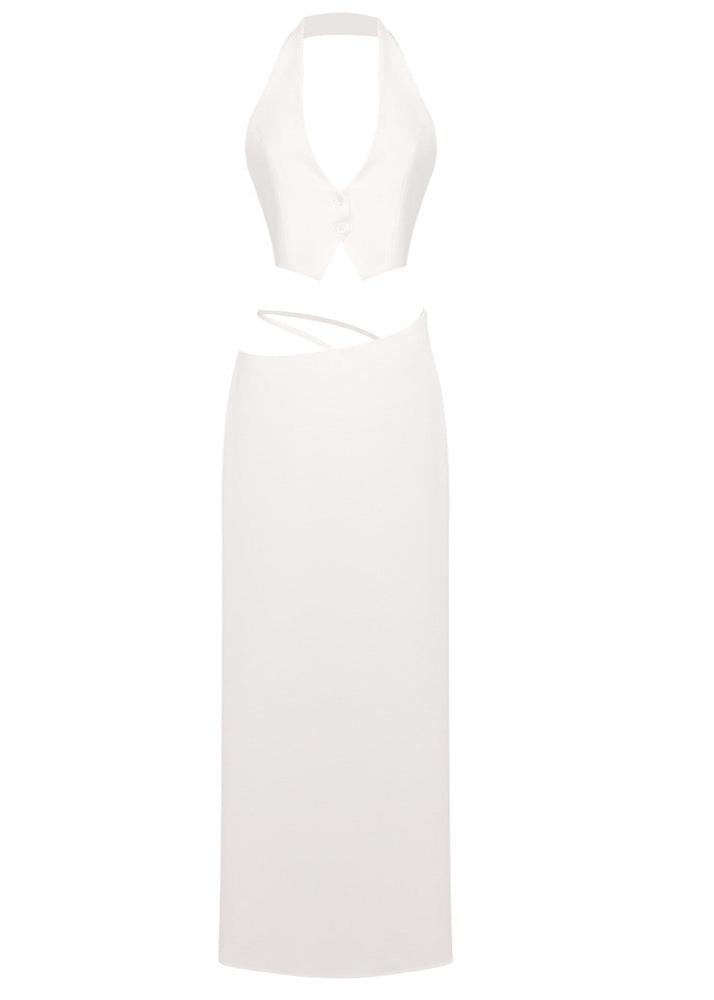 Susie Silk Crop Top Maxi Skirts 2 Pieces Sets In White
