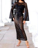 Eadward Long Sleeve Sequin Maxi Dress In Black