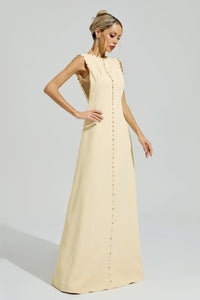Fusako Yellow Sleeveless Rhinestone Maxi Dress