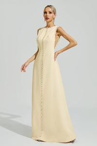 Fusako Yellow Sleeveless Rhinestone Maxi Dress
