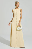 Fusako Yellow Sleeveless Rhinestone Maxi Dress