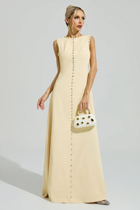 Fusako Yellow Sleeveless Rhinestone Maxi Dress