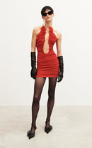 Darva Floral Gathered Mesh Mini Dress