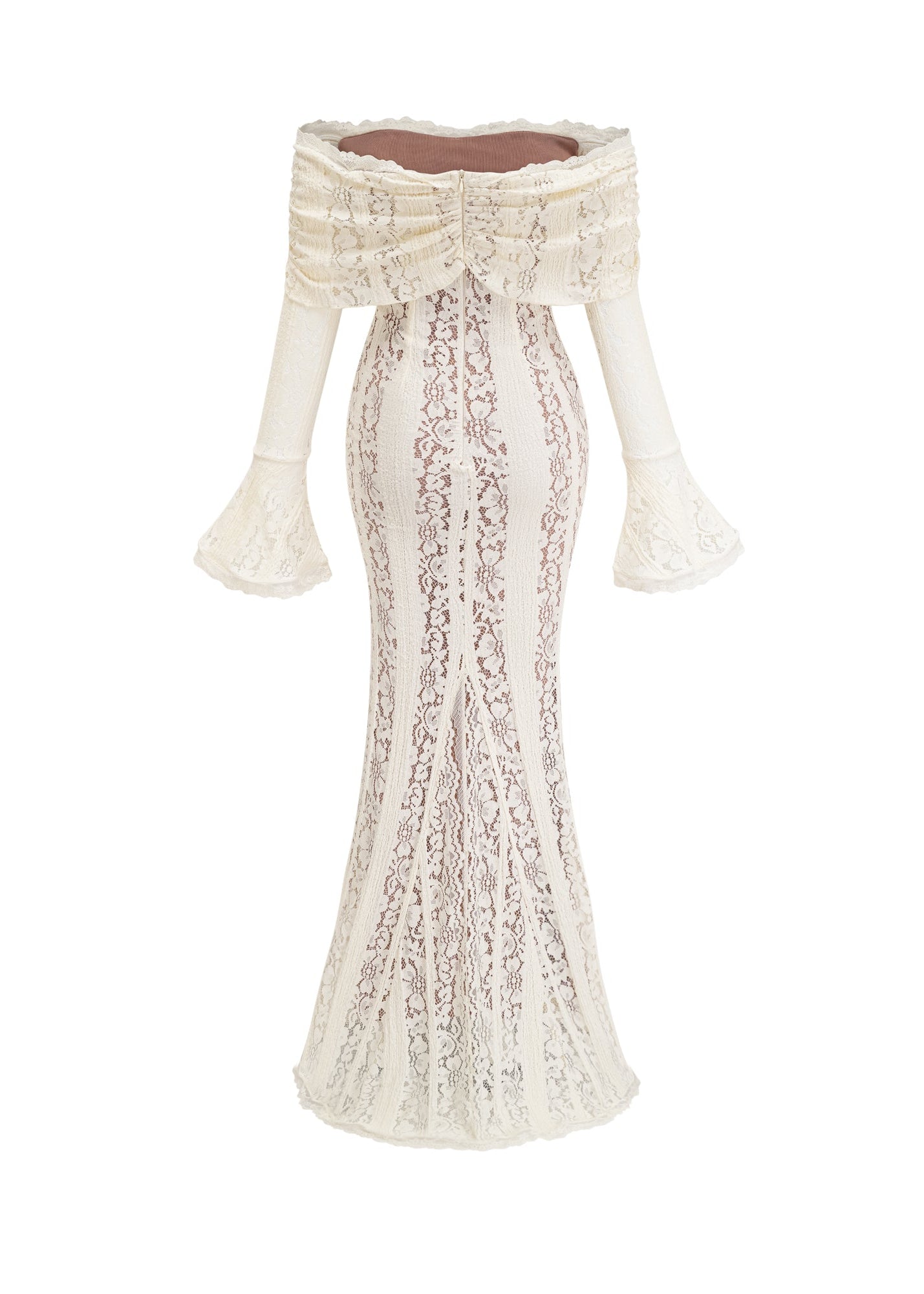 Pernilla Floral Lace Flared-Cuff Maxi Dress In Neutrals