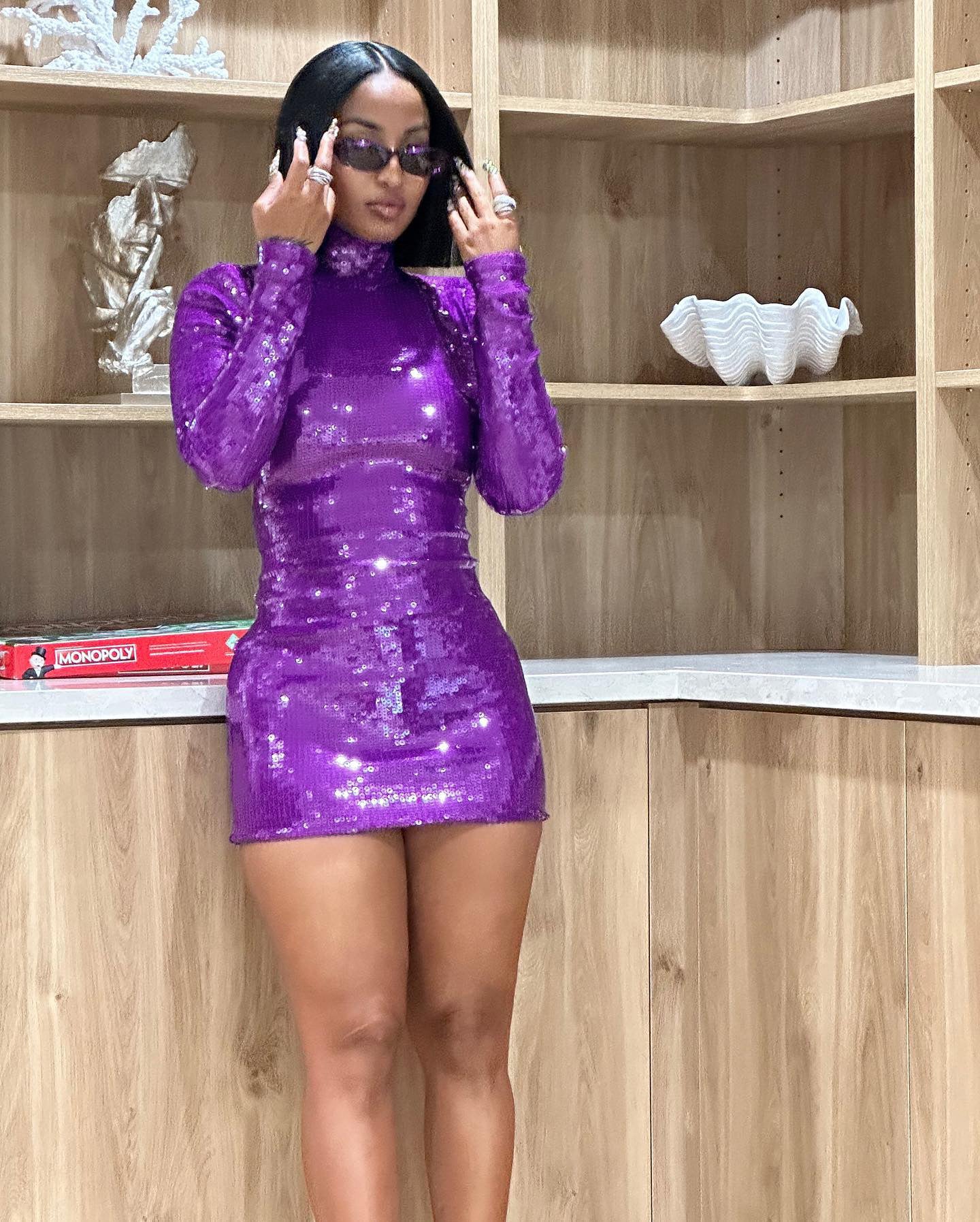 Juliet Long Sleeve Sequin Backless Dress Purple