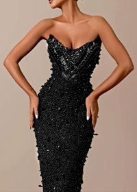 Jarmo Strapless Sequin Embellished Maxi Dress In Black