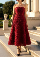 Ionocraft Strapless Floral A Line Midi Dress In Red