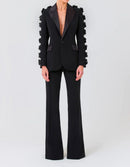 Kalena Long Sleeve Floral Detail Suit In Black