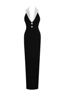 Faelar Contrast Collar Bandage Maxi Dress In Black