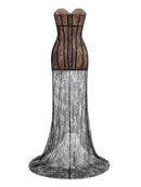 Ekram Strapless Lace Bustier Maxi Dress In Black