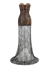 Ekram Strapless Lace Bustier Maxi Dress In Black