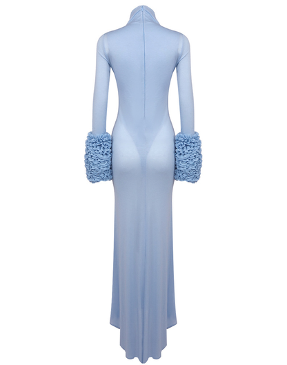 Parama Ruffled Turtleneck Maxi Dress In Pale Blue