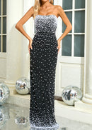 Clytie Strapless Pearl Embellished Maxi Dress In Black