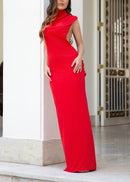 Fraziline Draped Backless Maxi Dress In Red