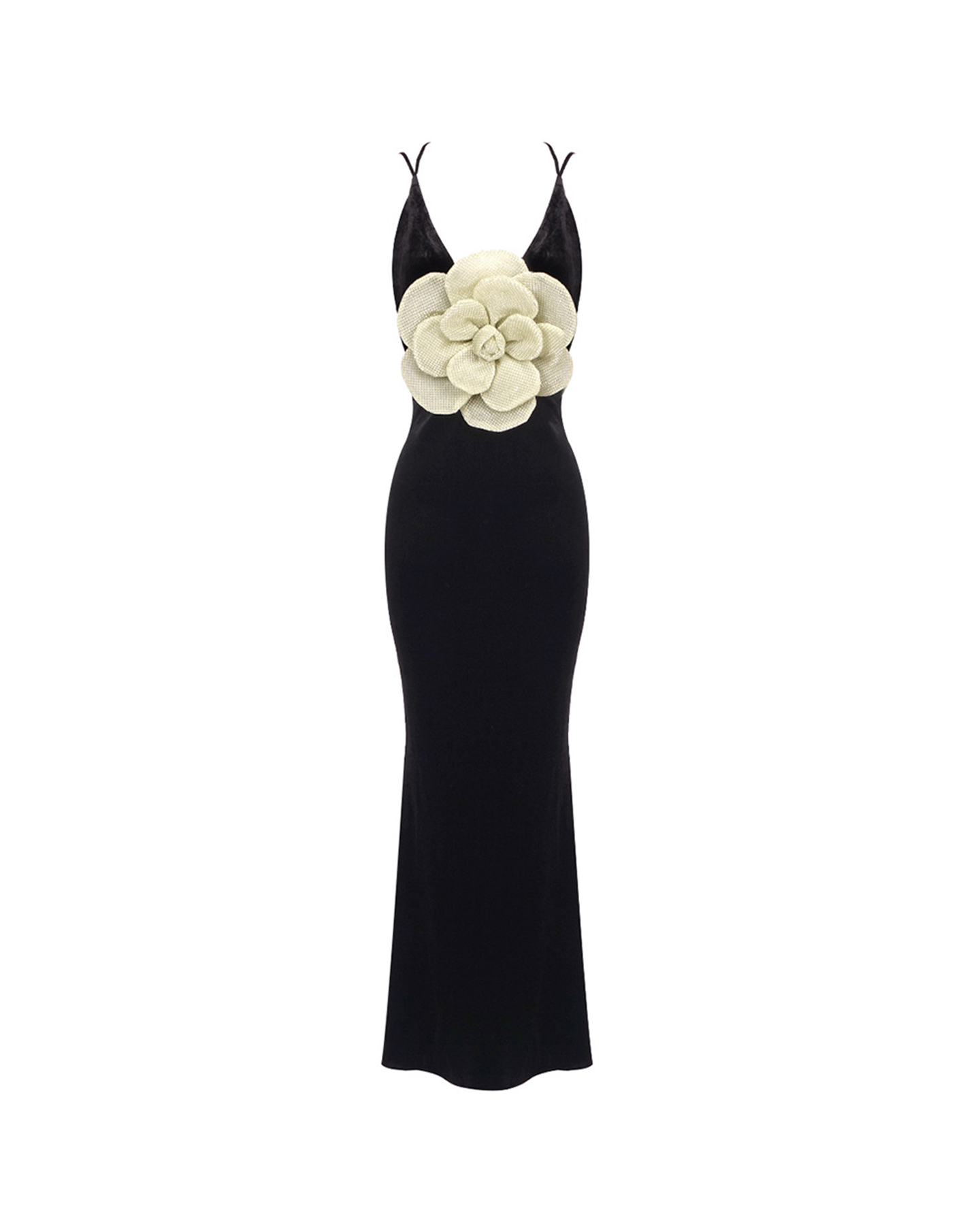 Lieda Gold 3D Flower Bodycon Maxi Dress In Black