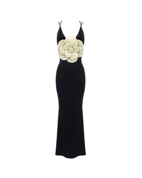 Lieda Gold 3D Flower Bodycon Maxi Dress In Black