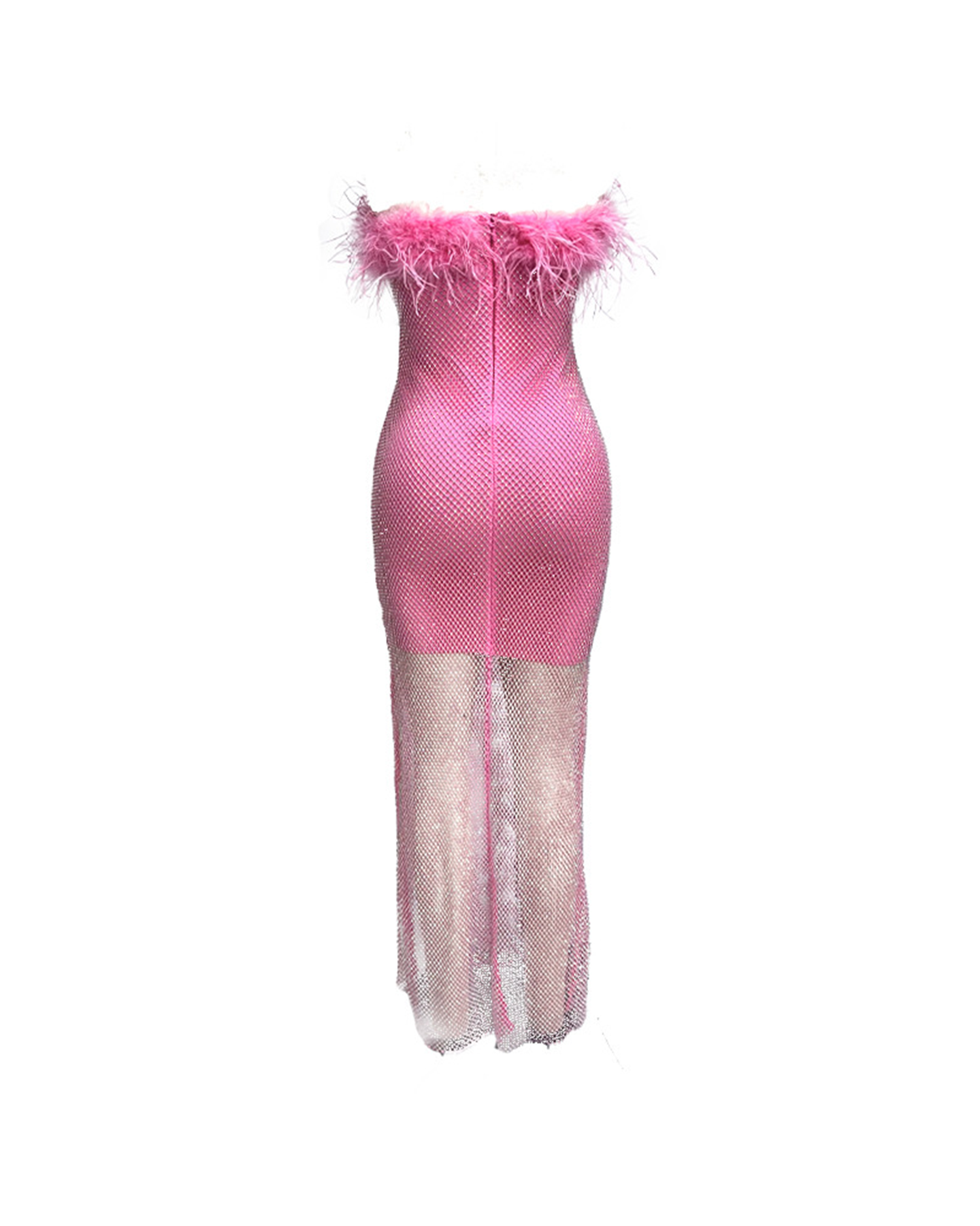 pink mesh rhinestone dress Miss Circle Women Wallie Pink Rhinestone Embellished Mesh Backless Gown