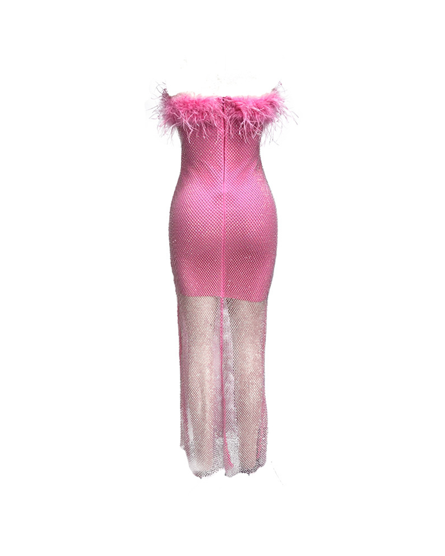 Liesel Mesh Rhinestone Maxi Bandage Dress In Hot Pink