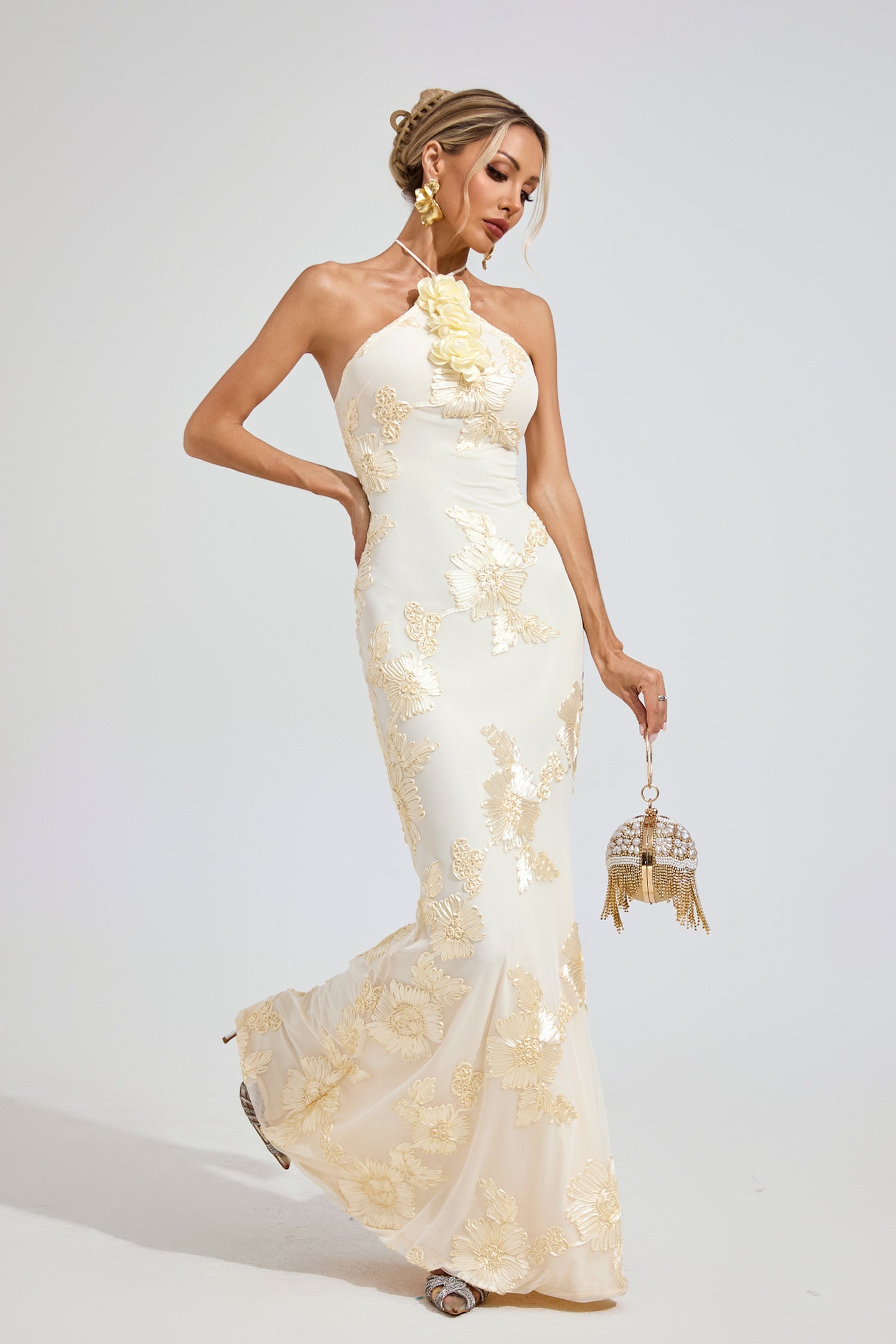 Ritera Raw White Strapless Maxi Dress