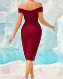 Lenny Bardot Midi Dress In Burgundy