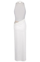 Karam Halter Crystal Detail Backless Maxi Dress In White