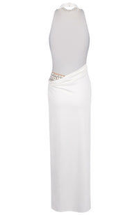 Karam Halter Crystal Detail Backless Maxi Dress In White