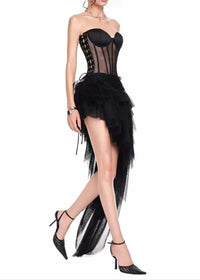 Olthrion Strapless Corset Ruffle Two Piece Dress In Black