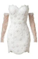 Iridiate Strapless Pearl Bustier Mini Dress In White