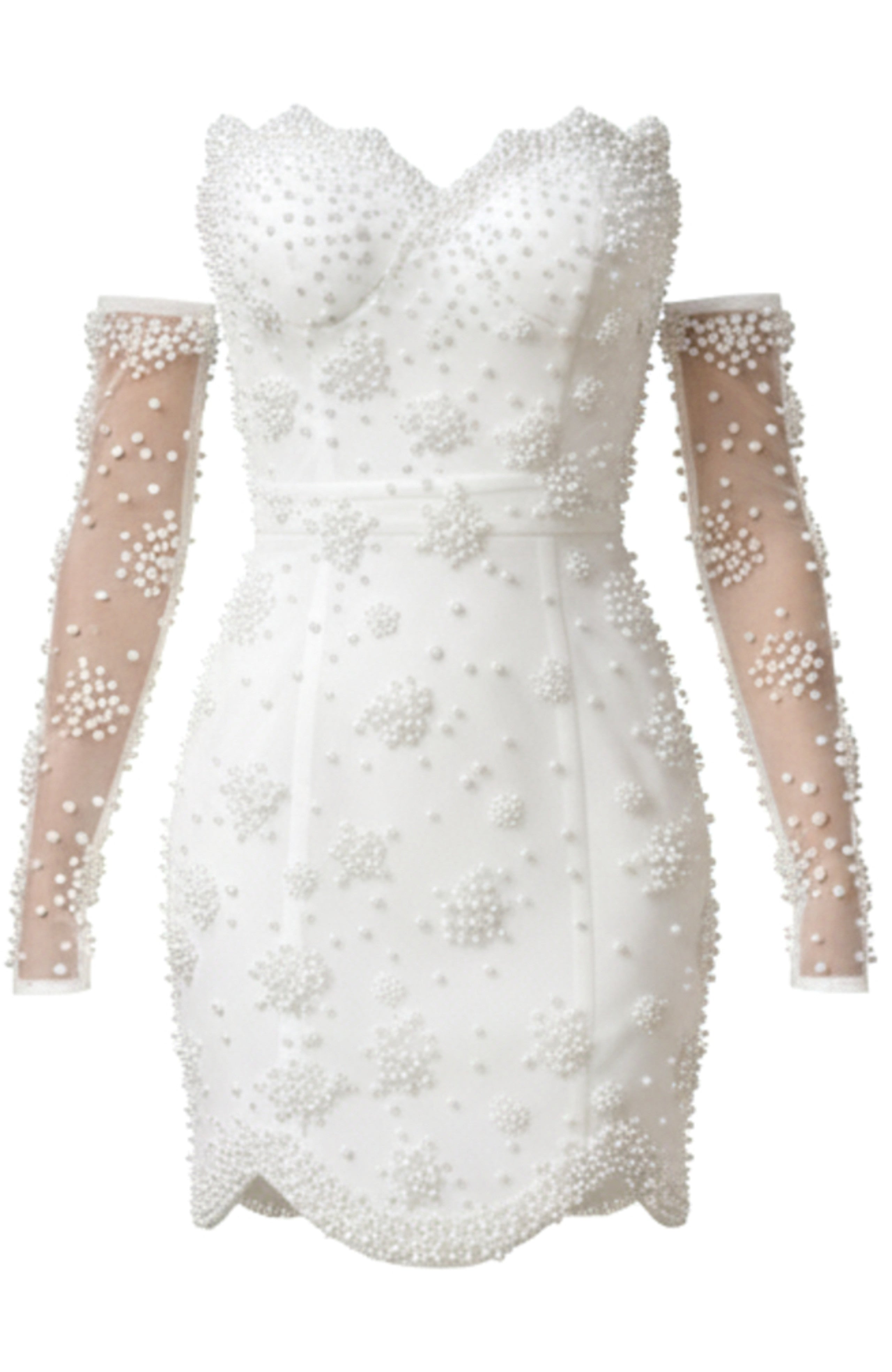 Iridiate Strapless Pearl Bustier Mini Dress In White
