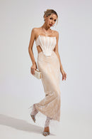 Eldritar Lace Off-Shoulder Maxi Dress In Apricot